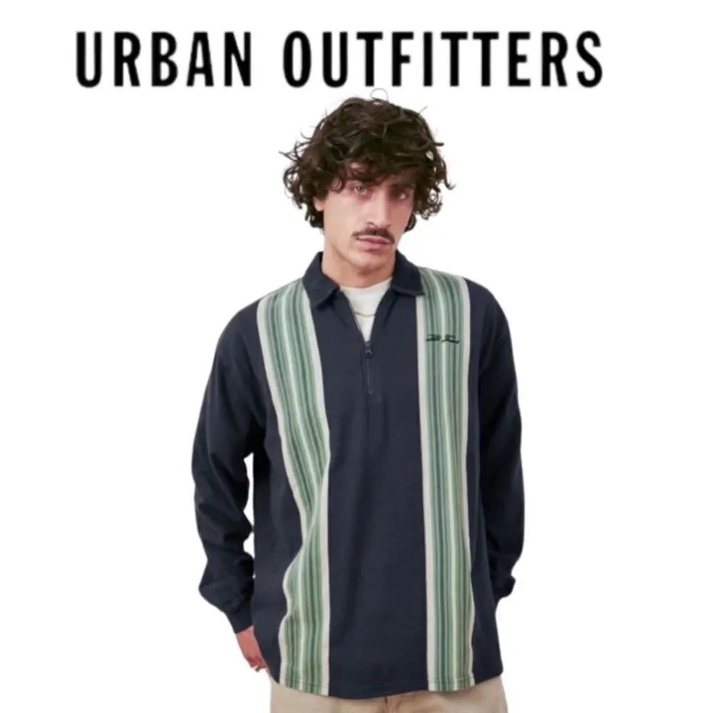 NEW iets frans... Urban Outfitters Black & Green Stripe Quarter-Zip Sweatshirt S